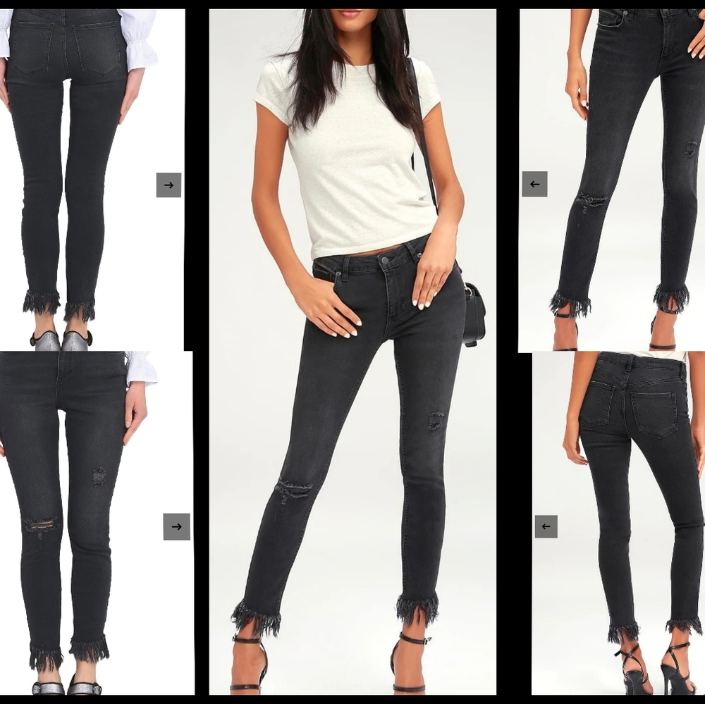 Free People Great Heights Frayed skinny denim pants in black